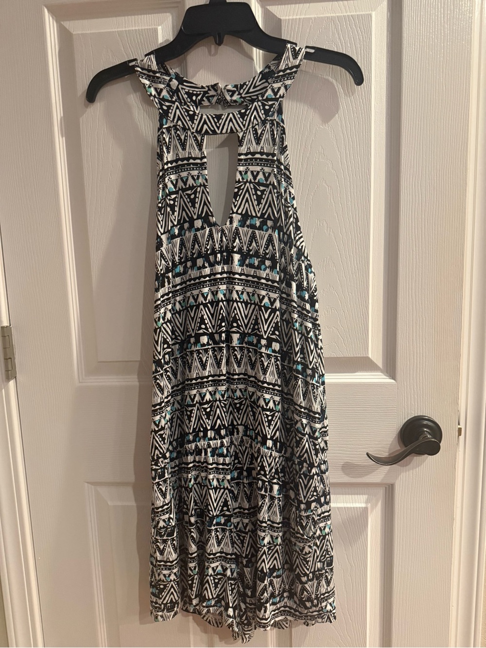 Lascana for Venus-Black & White Geometric Halter Romper with Teal Accents NWOT